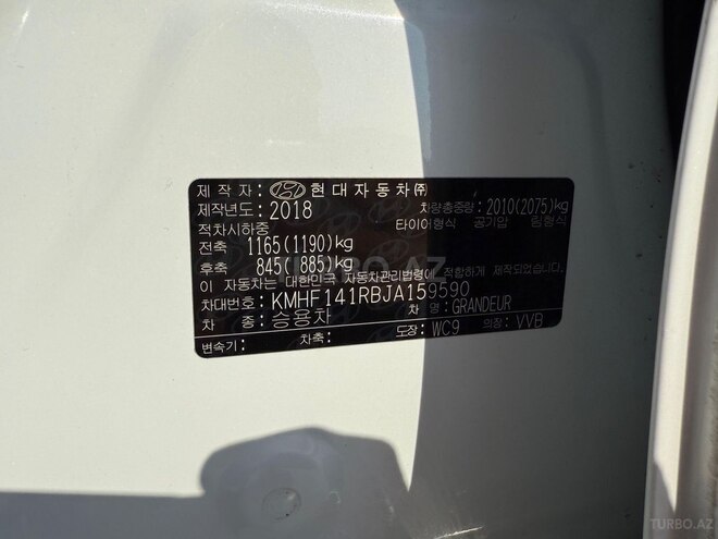 Hyundai Grandeur 2018, 190,000 km - 2.2 l - Bakı