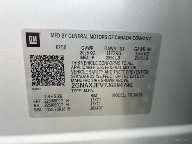 Chevrolet Equinox 2018, 190,000 km - 1.5 l - Gəncə