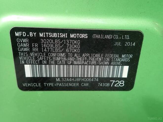 Mitsubishi Mirage 2014, 98,500 km - 1.2 л - Bakı