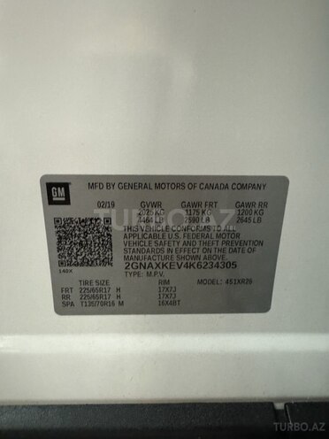 Chevrolet Equinox 2019, 43,000 km - 1.5 l - Gəncə
