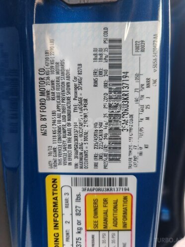 Ford Fusion (North America) 2019, 137,000 km - 2.0 l - Bakı