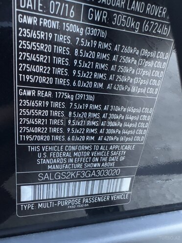 Land Rover Range Rover 2016, 182,000 km - 3.0 l - Bakı