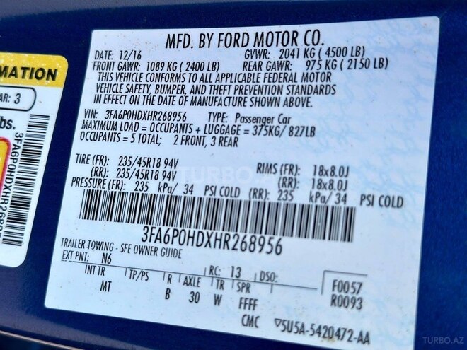 Ford Fusion (North America) 2016, 103,000 km - 1.5 l - Bakı