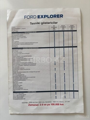 Ford Explorer 2013, 126,014 km - 3.5 l - Bakı