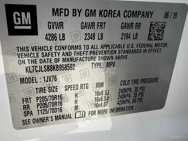 Chevrolet Trax 2019, 17,276 km - 1.4 l - Bakı