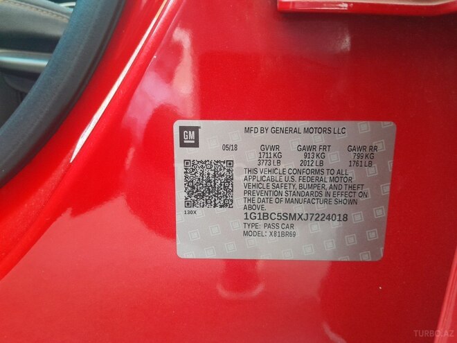 Chevrolet Cruze 2018, 205,000 km - 1.4 l - Bakı