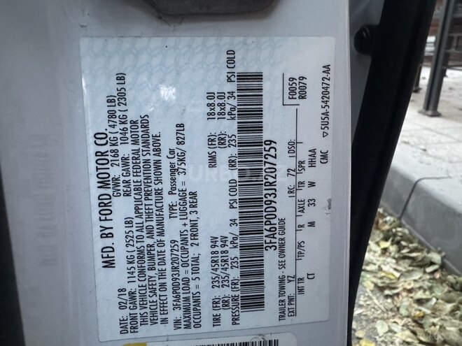 Ford Fusion (North America) 2018, 150,000 km - 2.0 l - Bakı