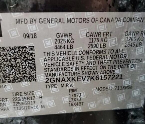 Chevrolet Equinox 2019, 163,000 km - 1.5 l - Gəncə