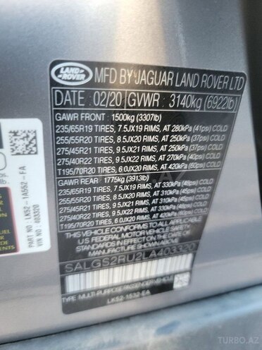 Land Rover Range Rover 2020, 134,187 km - 3.0 l - Bakı
