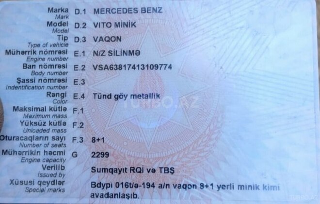 Mercedes Vito 109 1998, 763,112 km - 0.2 л - Bakı