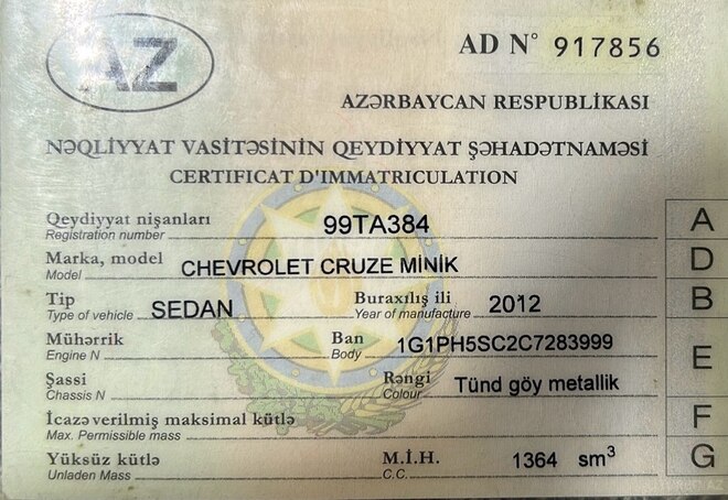 Chevrolet Cruze 2012, 285,960 km - 1.4 l - Bakı