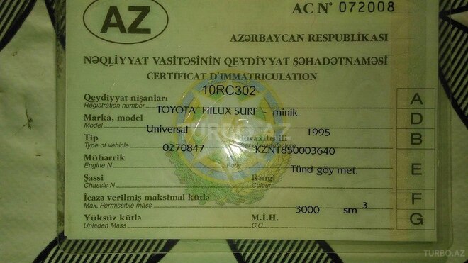 Toyota Surf 1995, 235,000 km - 3.0 l - Tovuz