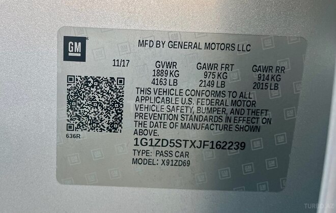 Chevrolet Malibu 2017, 183,465 km - 1.5 l - Bakı