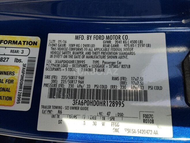 Ford Fusion (North America) 2016, 209,000 km - 1.5 л - Bakı