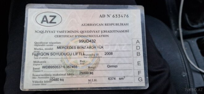Mercedes Axor 1829 2008, 680,000 km - 6.4 л - Lənkəran