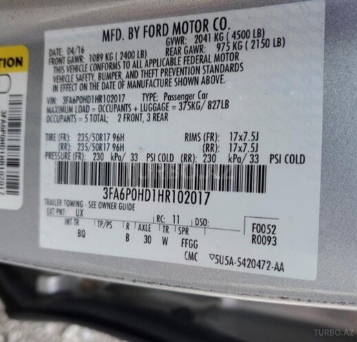 Ford Fusion (North America) 2017, 79,432 km - 1.5 l - Bakı
