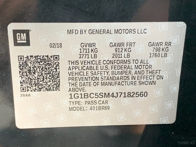 Chevrolet Cruze 2018, 145,565 km - 1.4 l - Bakı