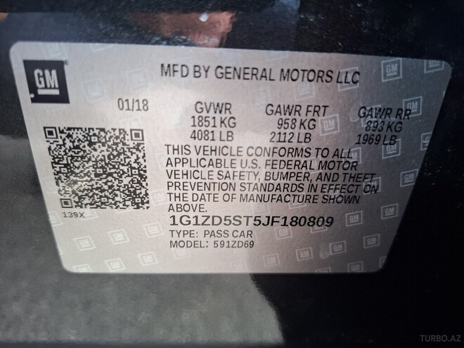 Chevrolet Malibu 2018, 130,000 km - 1.5 l - Bakı
