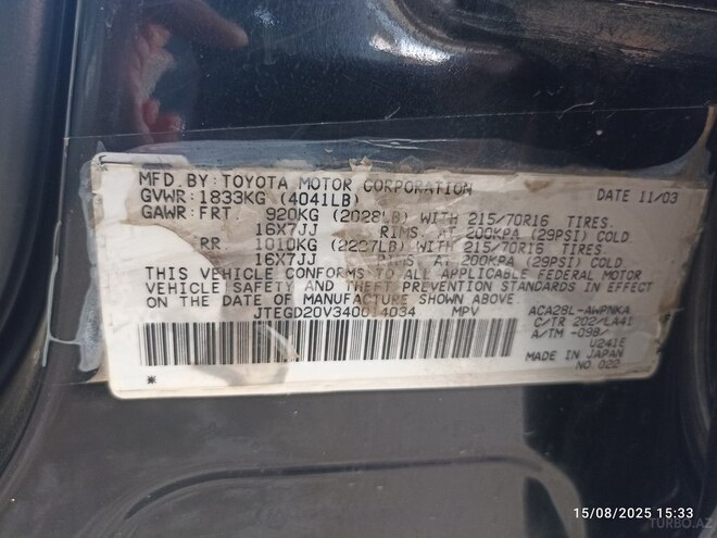 Toyota RAV4 2003, 231,000 km - 2.4 l - Ağsu