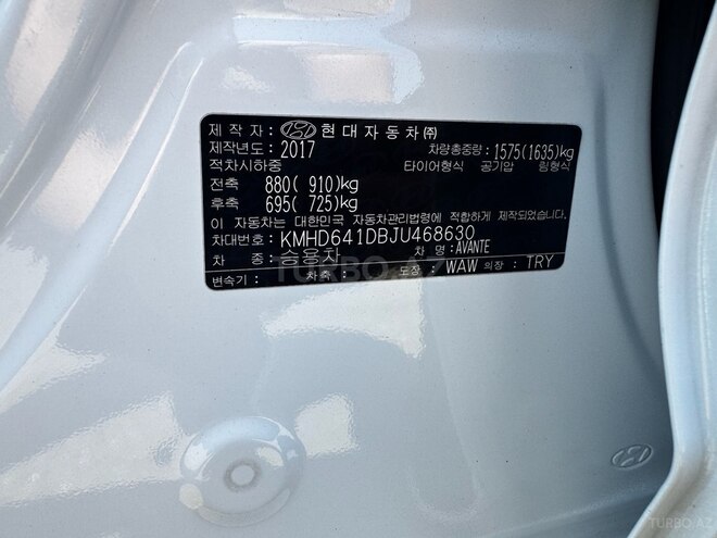Hyundai Avante 2017, 123,000 km - 1.6 l - Ağcabədi