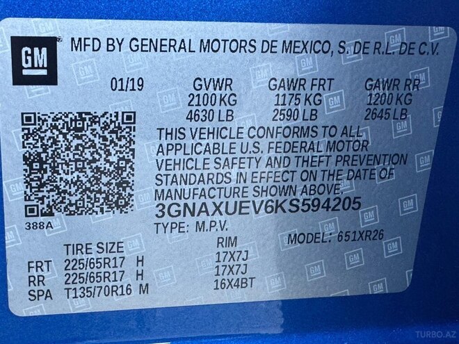 Chevrolet Equinox 2019, 110,000 km - 1.5 l - Sumqayıt