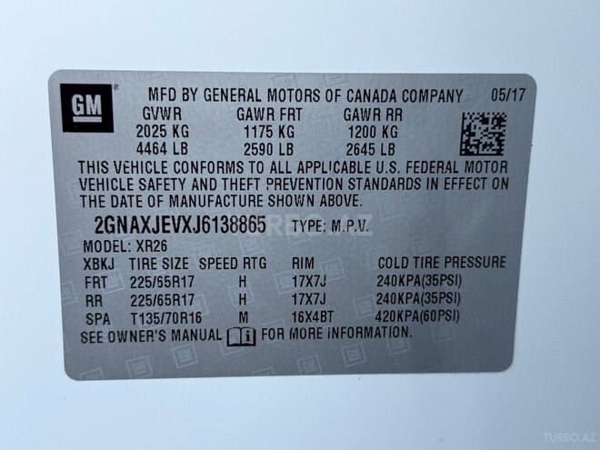 Chevrolet Equinox 2018, 67,000 km - 1.5 l - Gəncə