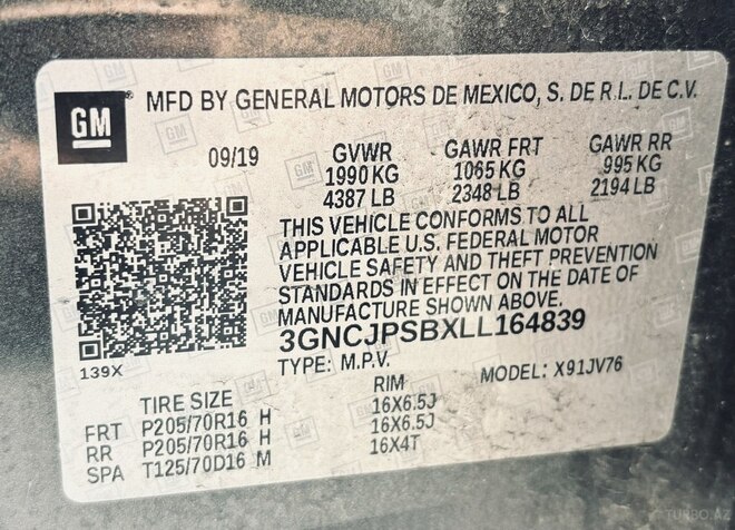 Chevrolet Trax 2019, 53,200 km - 1.4 л - Bakı
