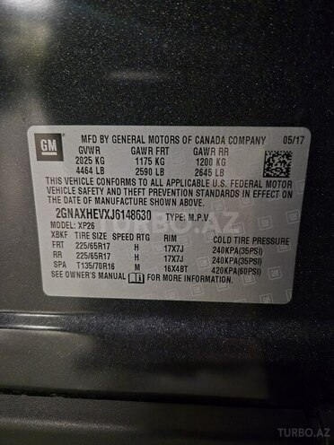 Chevrolet Equinox 2017, 106,200 km - 1.5 l - Gəncə
