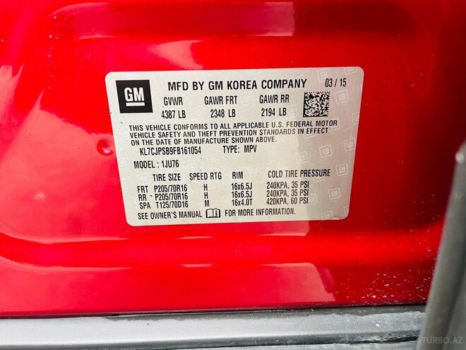 Chevrolet Trax 2015, 158,289 km - 1.4 l - Bakı