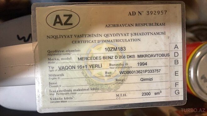 Mercedes 208 D 1994, 500,000 km - 2.3 л - Xaçmaz