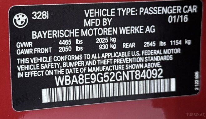 BMW 328 2016, 189,000 km - 2.0 l - Bakı