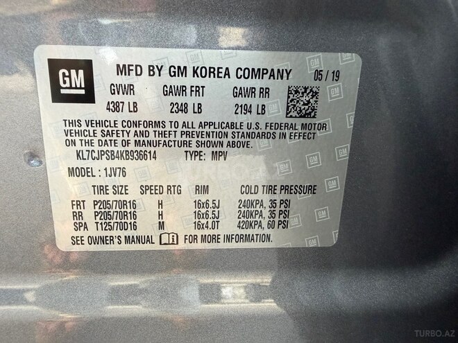 Chevrolet Trax 2019, 81,000 km - 1.4 l - Bakı