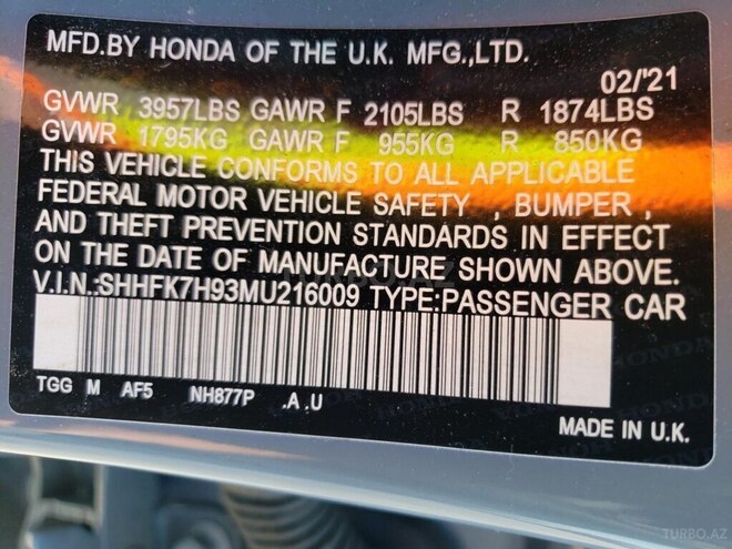 Honda Civic 2021, 91,000 km - 1.5 l - Sumqayıt