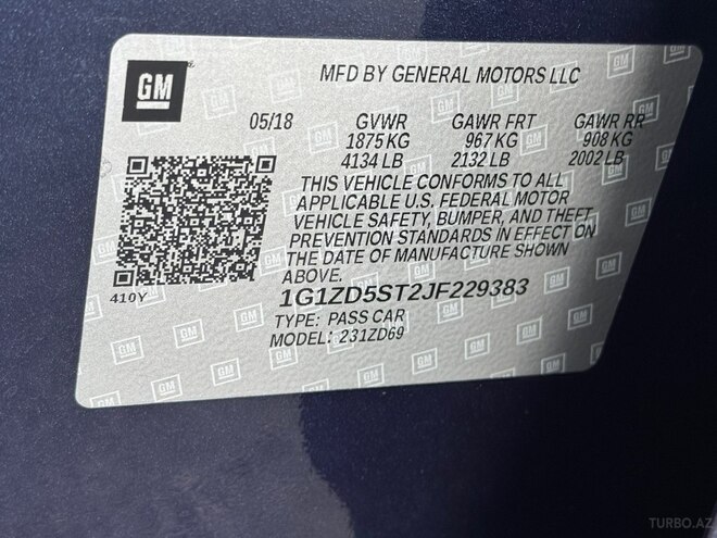 Chevrolet Malibu 2018, 142,000 km - 1.5 l - Bakı