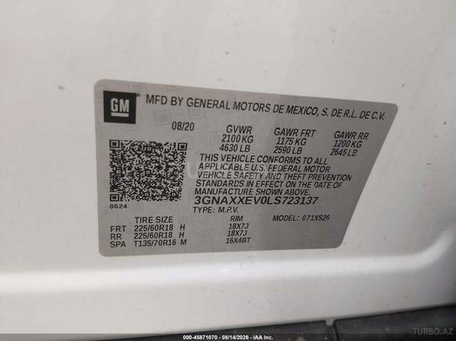 Chevrolet Equinox 2020, 81,568 km - 1.5 l - Bakı