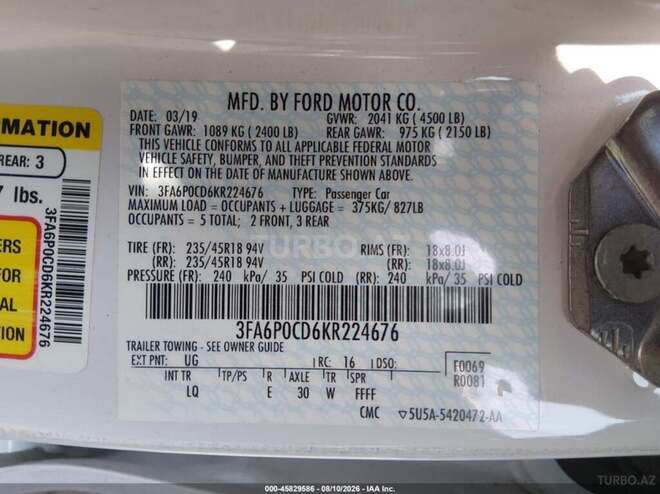 Ford Fusion (North America) 2019, 74,847 km - 1.5 л - Bakı