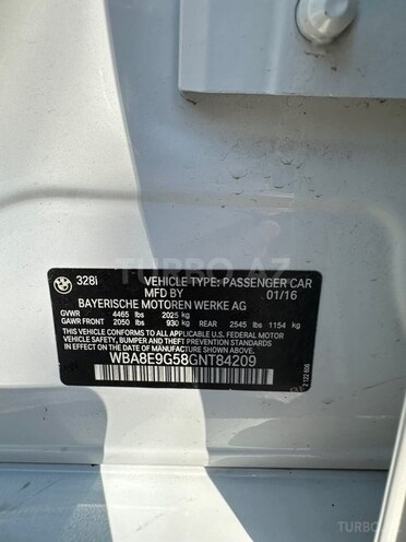 BMW 328 2016, 109,000 km - 2.0 l - Bakı
