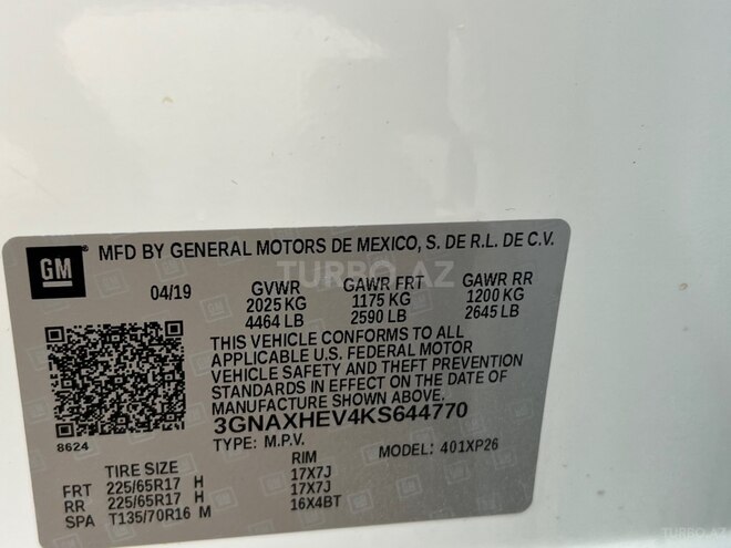 Chevrolet Equinox 2019, 127,750 km - 1.5 l - Bakı
