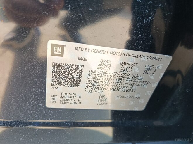 Chevrolet Equinox 2018, 193,000 km - 1.5 l - Bakı