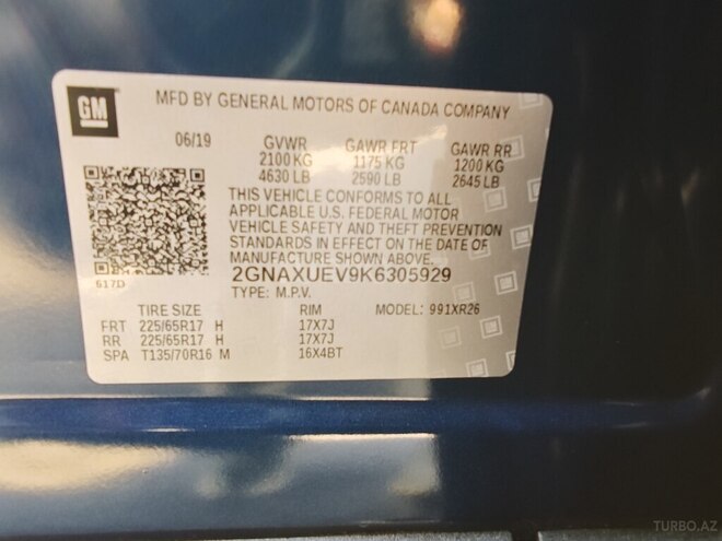 Chevrolet Equinox 2019, 100,400 km - 1.5 l - Bakı