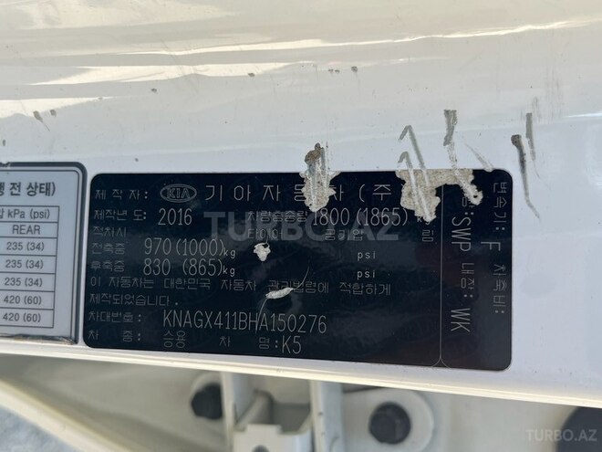 Kia K5 2016, 102,300 km - 2.0 l - Bakı