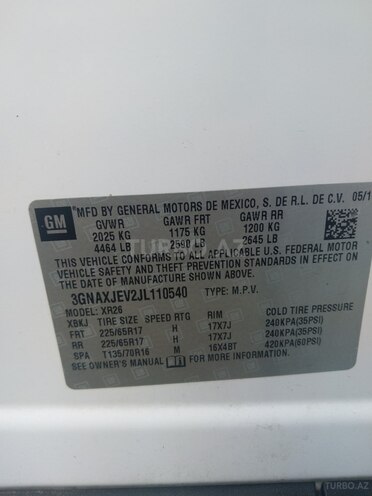 Chevrolet Equinox 2018, 168,000 km - 1.5 l - Gəncə