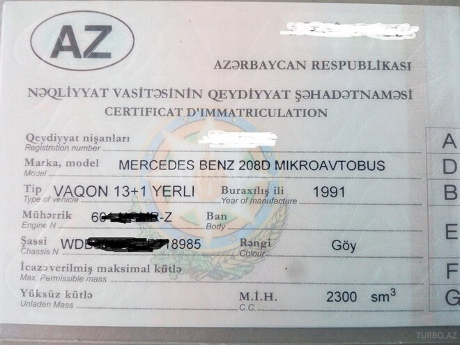 Mercedes 208 D 1991, 250,000 km - 2.3 l - Bakı