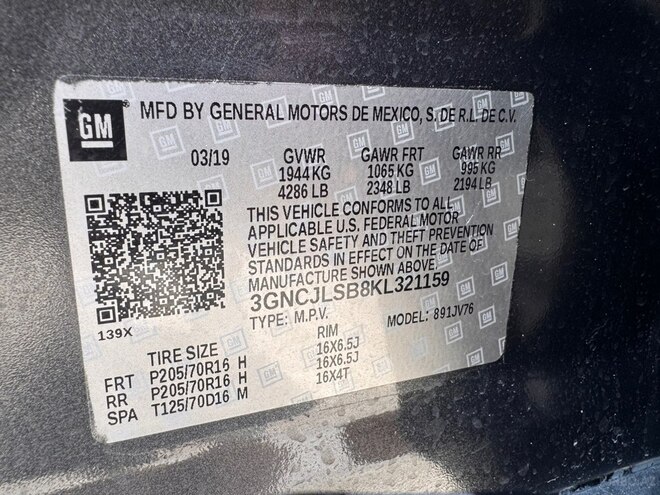 Chevrolet Trax 2019, 122,000 km - 1.4 l - Bakı