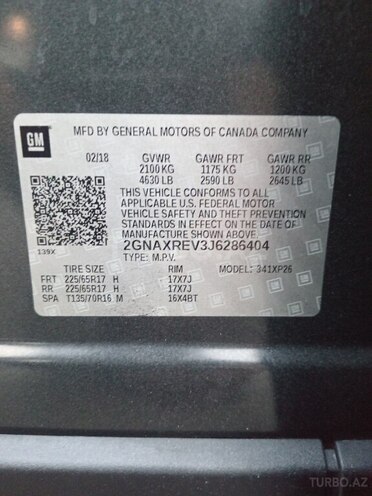 Chevrolet Equinox 2018, 237,200 km - 1.5 l - Gəncə