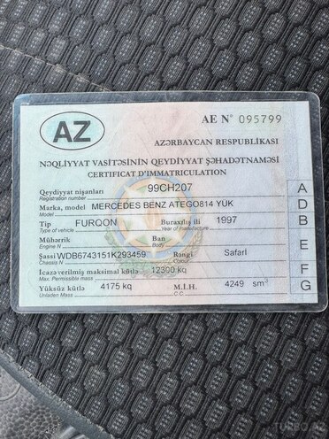Mercedes Atego 814 1997, 530,000 km - 4.3 л - Sumqayıt