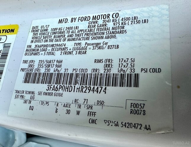 Ford Fusion (North America) 2017, 120,000 km - 1.5 l - Bakı