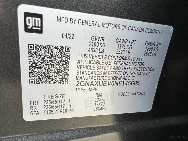 Chevrolet Equinox 2022, 118,000 km - 1.5 l - Bakı