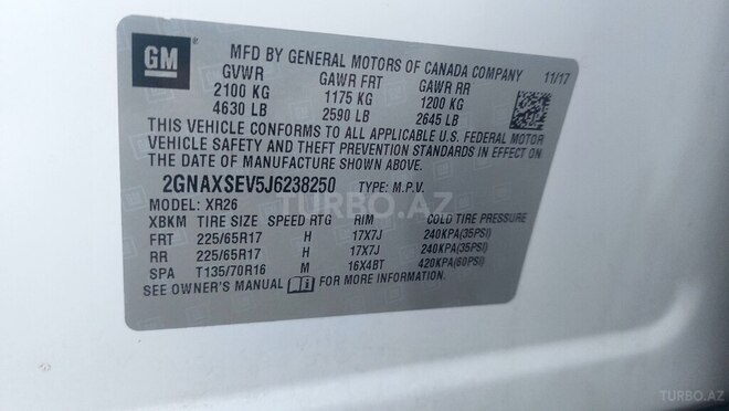 Chevrolet Equinox 2017, 124,951 km - 1.5 л - Sumqayıt