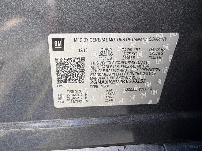 Chevrolet Equinox 2018, 101,000 km - 1.5 l - Bakı